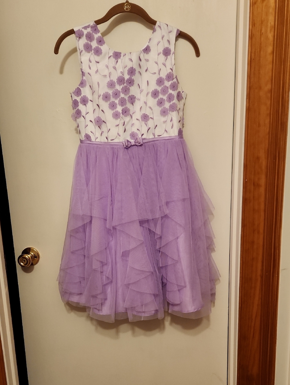 Jona Michelle White & Lavender Floral Tiered Tulle Dress Girls 12